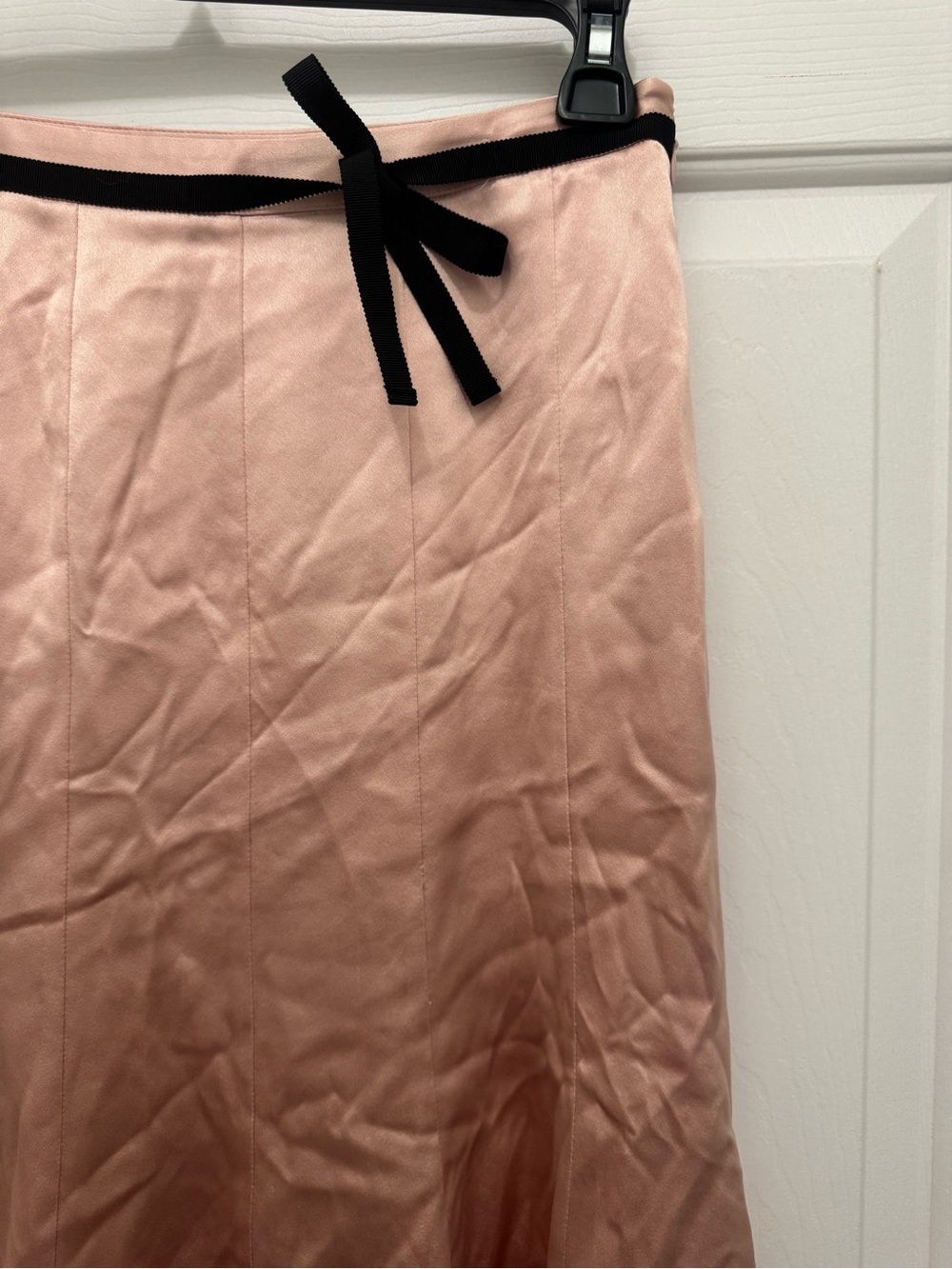 Y2K Style Express Blush Pink A-Line 100% Silk Skirt with Black Trim - Picture 4 of 15